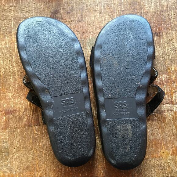 SAS San Antonio Shoes Naples Sandal Black Womens 10 M Comfort Floral Slide - Picture 7 of 8